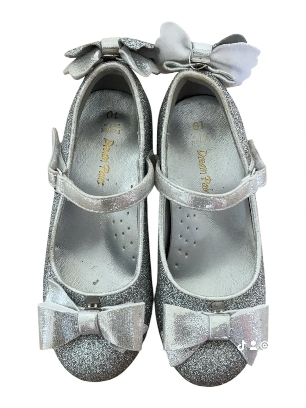 Dream Pairs Silver Glitter Mary Jane Shoes with Bow Accents